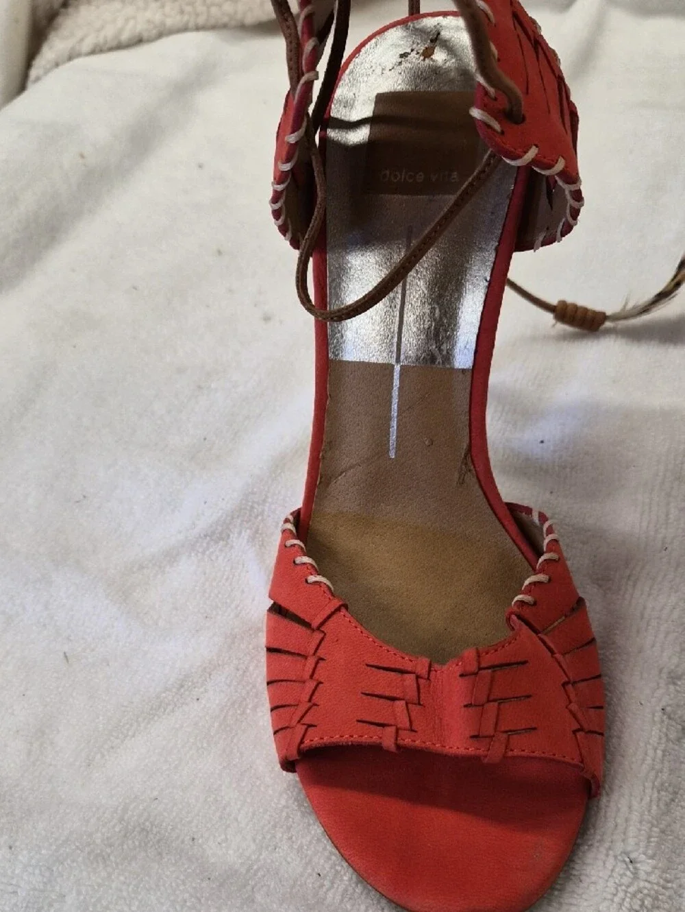 Dolce Vita Coral-Red Woven Lace-Up Heels Size 8.5